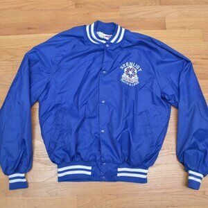 Vintage  D.G. Sportswear Satin Nylon Blue Bomber Jacket Mens XL w/Logo USA